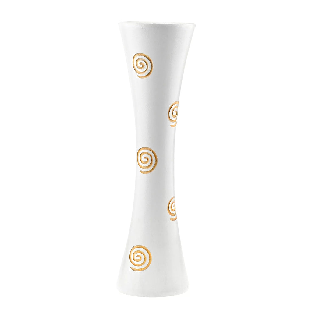 White Carved Spiral Mango Wood Flower Vase Q5893