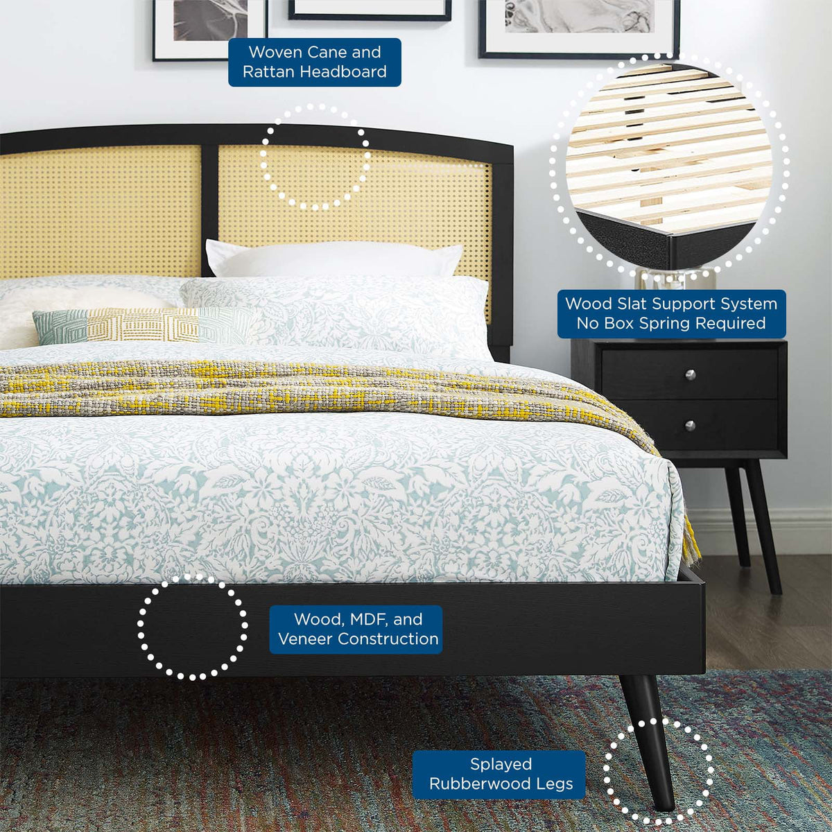 Black Wood Full Size Platform Bed Frame A689