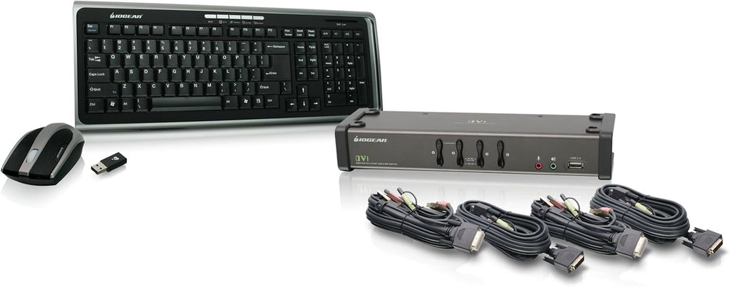 4-Port DVI KVMP Switch with Cables and Wireless Media Center Keyboard and Mouse N614689