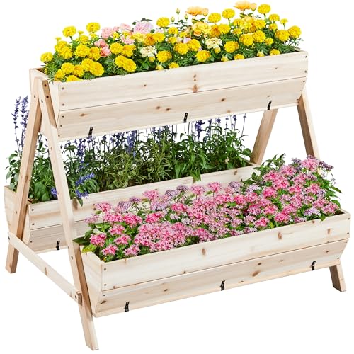 3 Tiers Elevated Wooden Raised Garden Bed with Legs L541