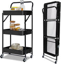 3-Tier Collapsible Rolling Utility Cart with Lockable Casters A144480