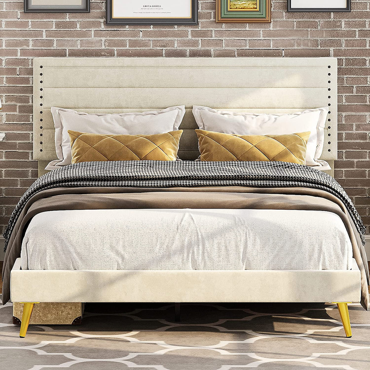 Beige Upholstered Wood Twin Bed Frame L855
