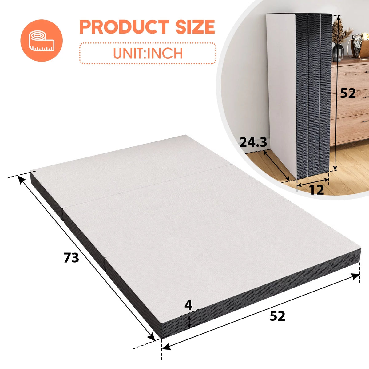 3 Inch Single Foldable Floor Mattress with Washable Cover J767157