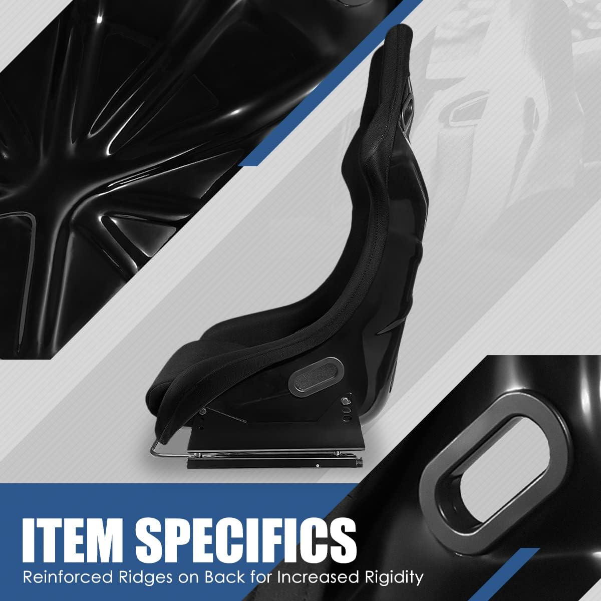 Black Fabric Bucket Racing Seats, Set of 2 P786