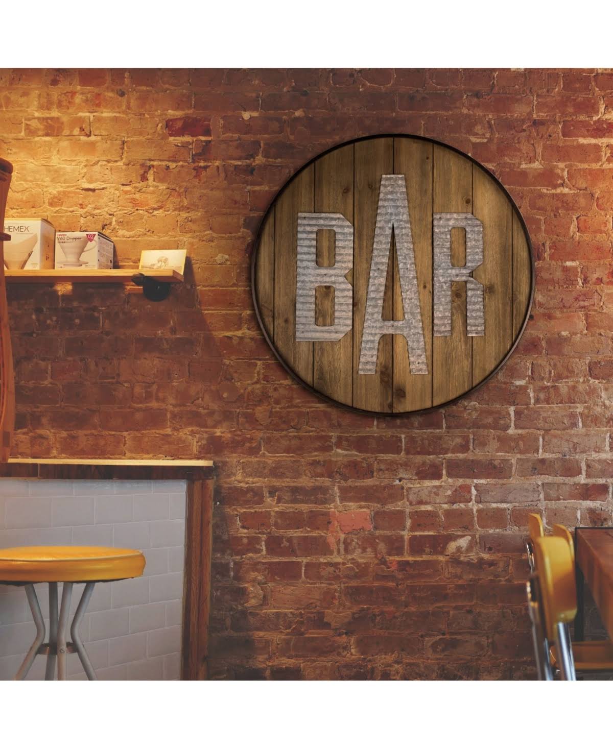 Round Rustic Wood Galvanized Metal Bar Sign M76960