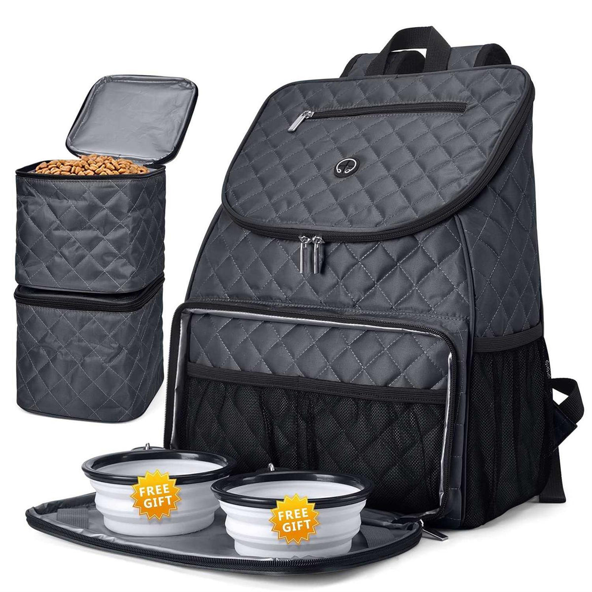 Airline Approved Dog Travel Backpack with 2 Collapsible Bowls and 2 Food Baskets Y76935