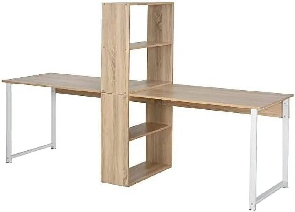 88" 2-Person Computer Desk with Shelves Natural Wood X28907