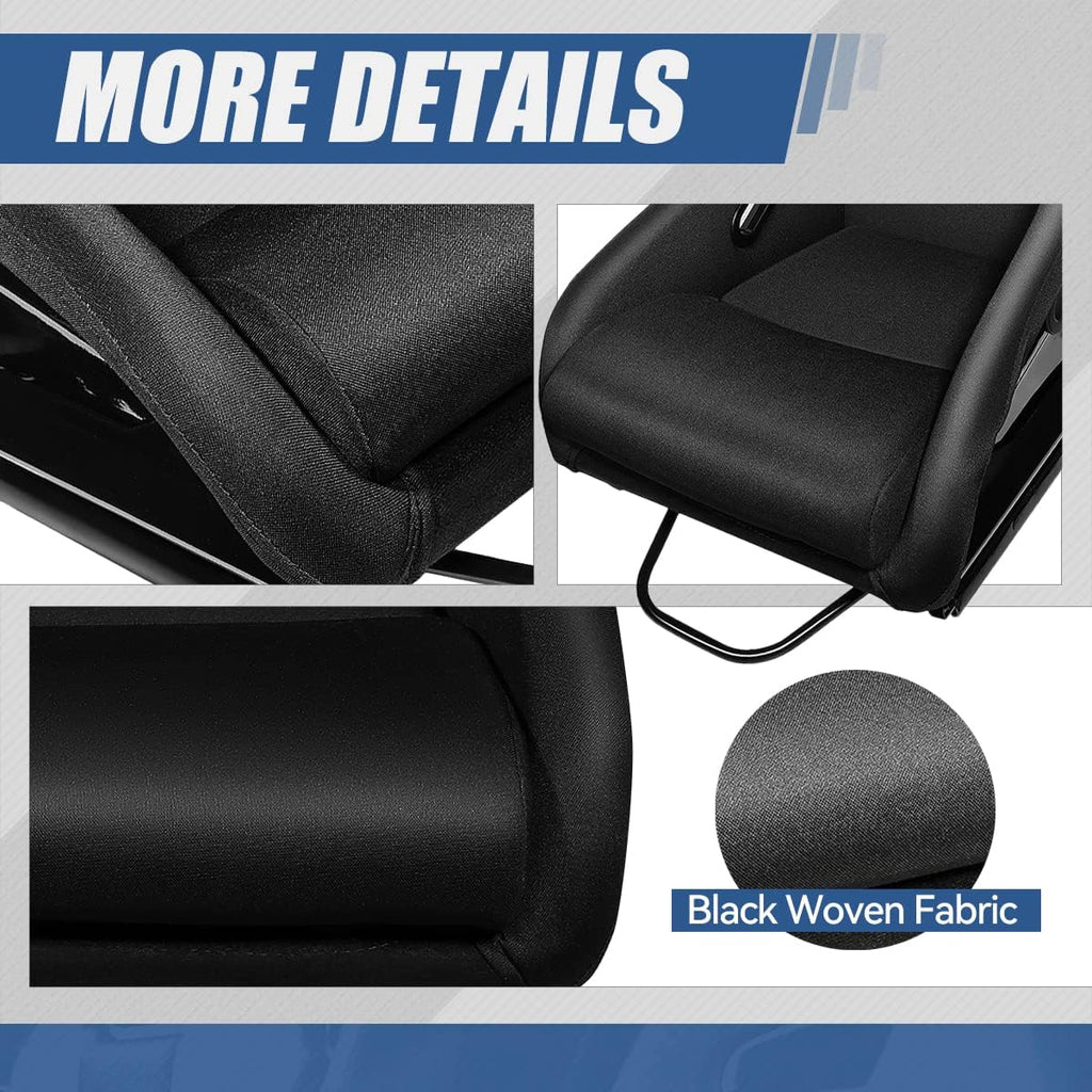 Black Fabric Bucket Racing Seats, Set of 2 P786