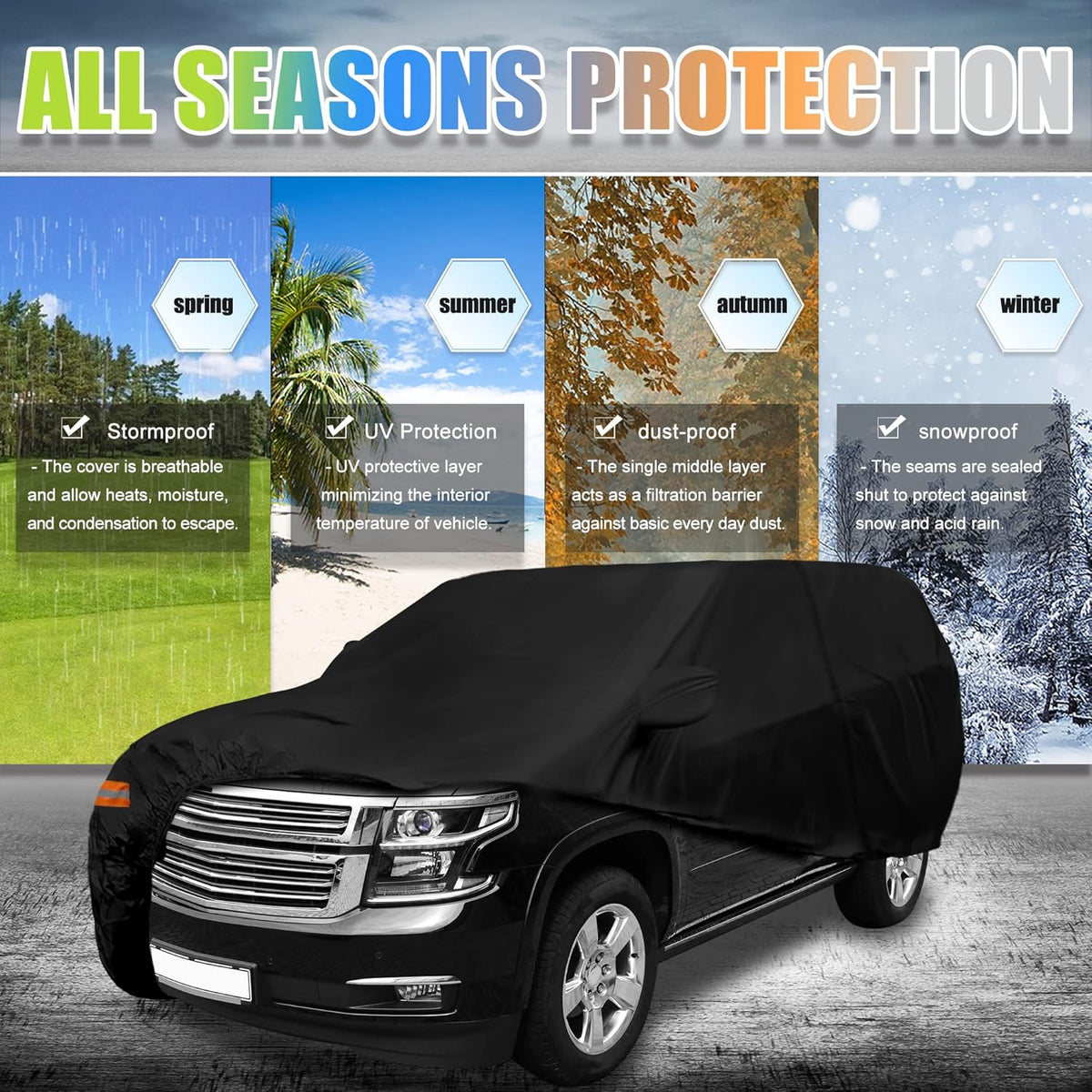 Black 190T PU Waterproof SUV Car Cover Pack of 2 W488