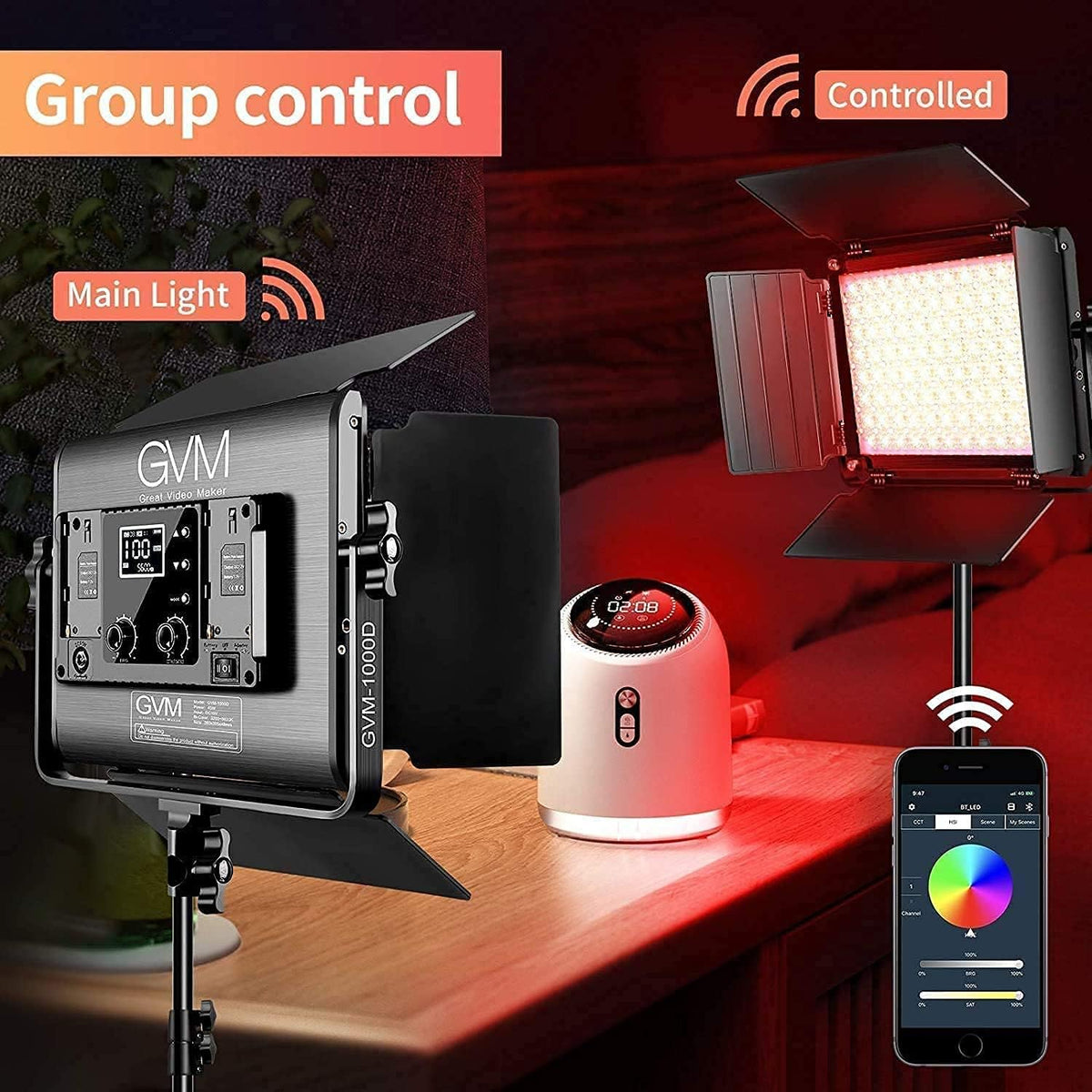 RGB LED Video Light with 2 Softboxes, Photography Lighting Kit Y240710