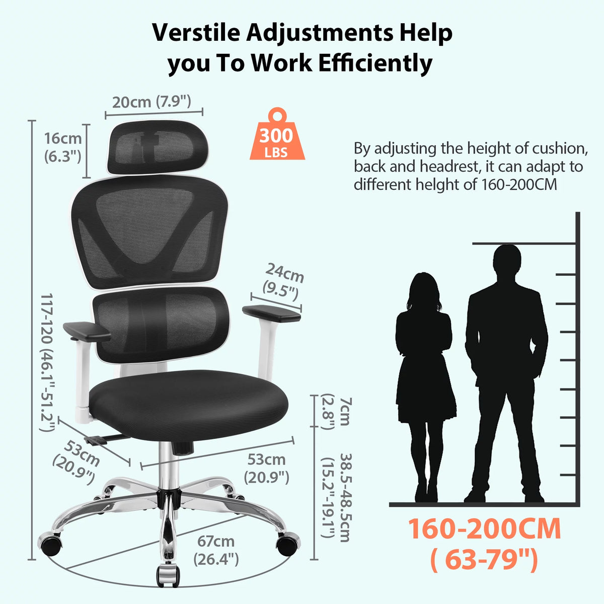 Black High Back Ergonomic Office Chair with Lumbar Support K425