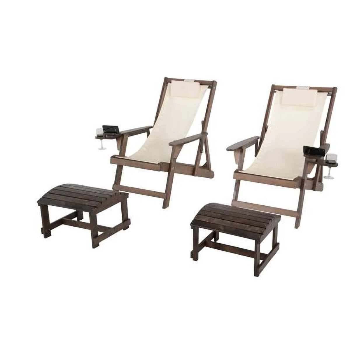 Brown 4-piece Wood and Canvas Furniture Set F526