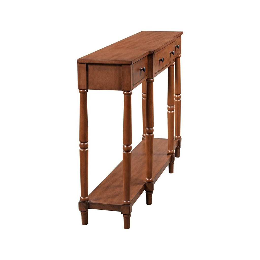 Antique Green Solid Wood Console Table with Storage Shelf and Drawer E9122
