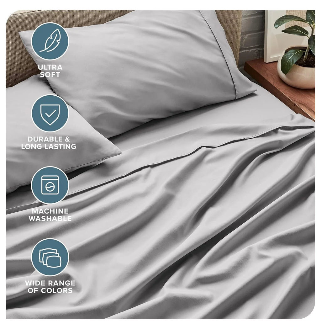 Light Grey 4 Piece Flex King Microfiber Bed Sheet Set D72739