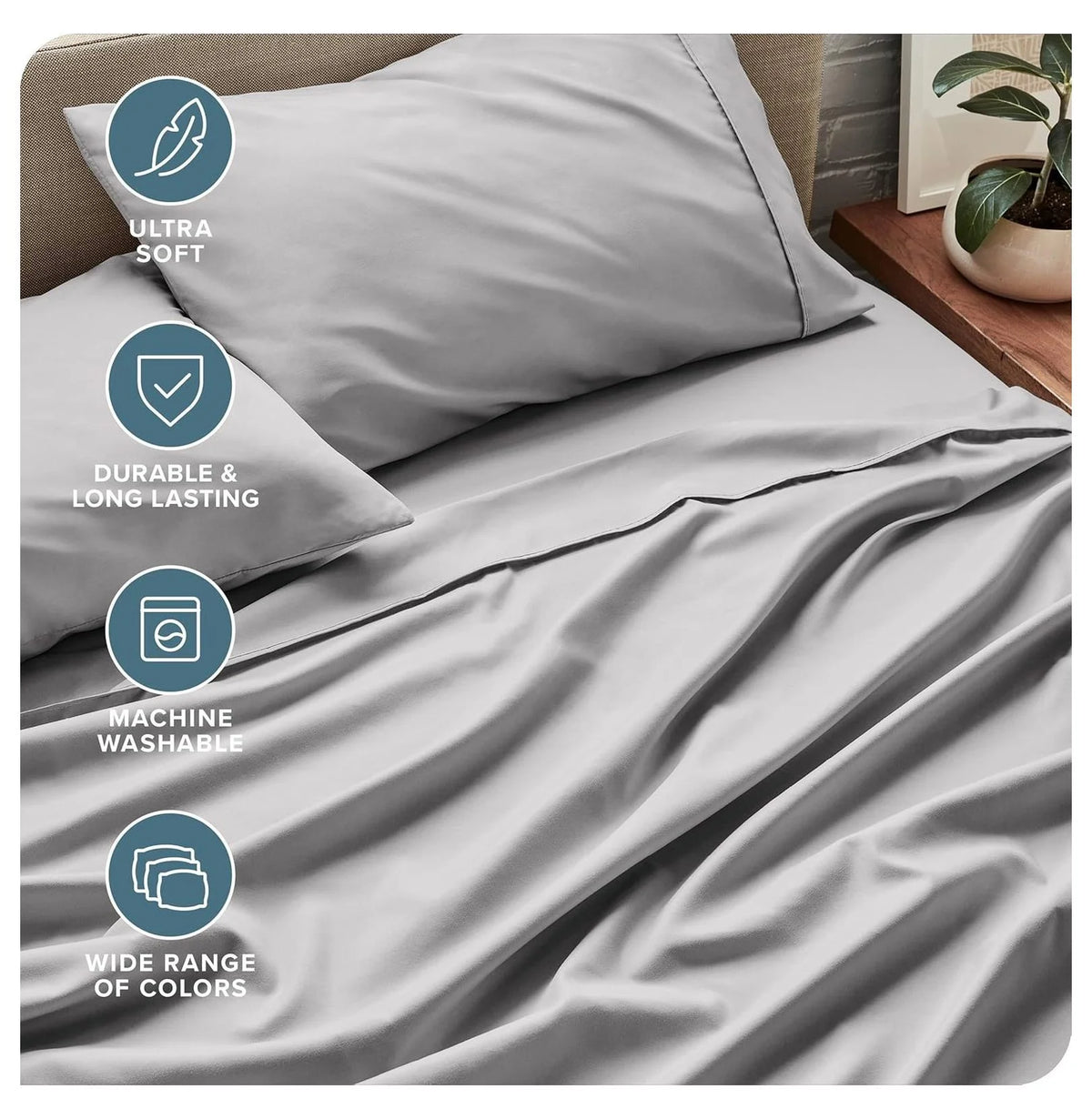 Light Grey 4 Piece Flex King Microfiber Bed Sheet Set D72739