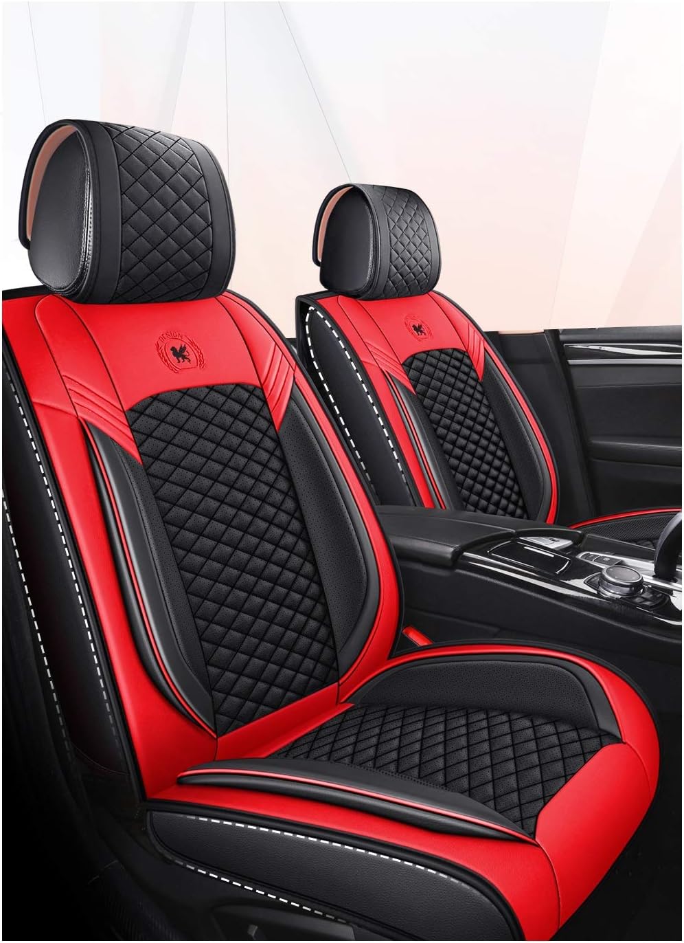 Leather Car Seat Covers 5 Seats Full Set Black Pink L358335