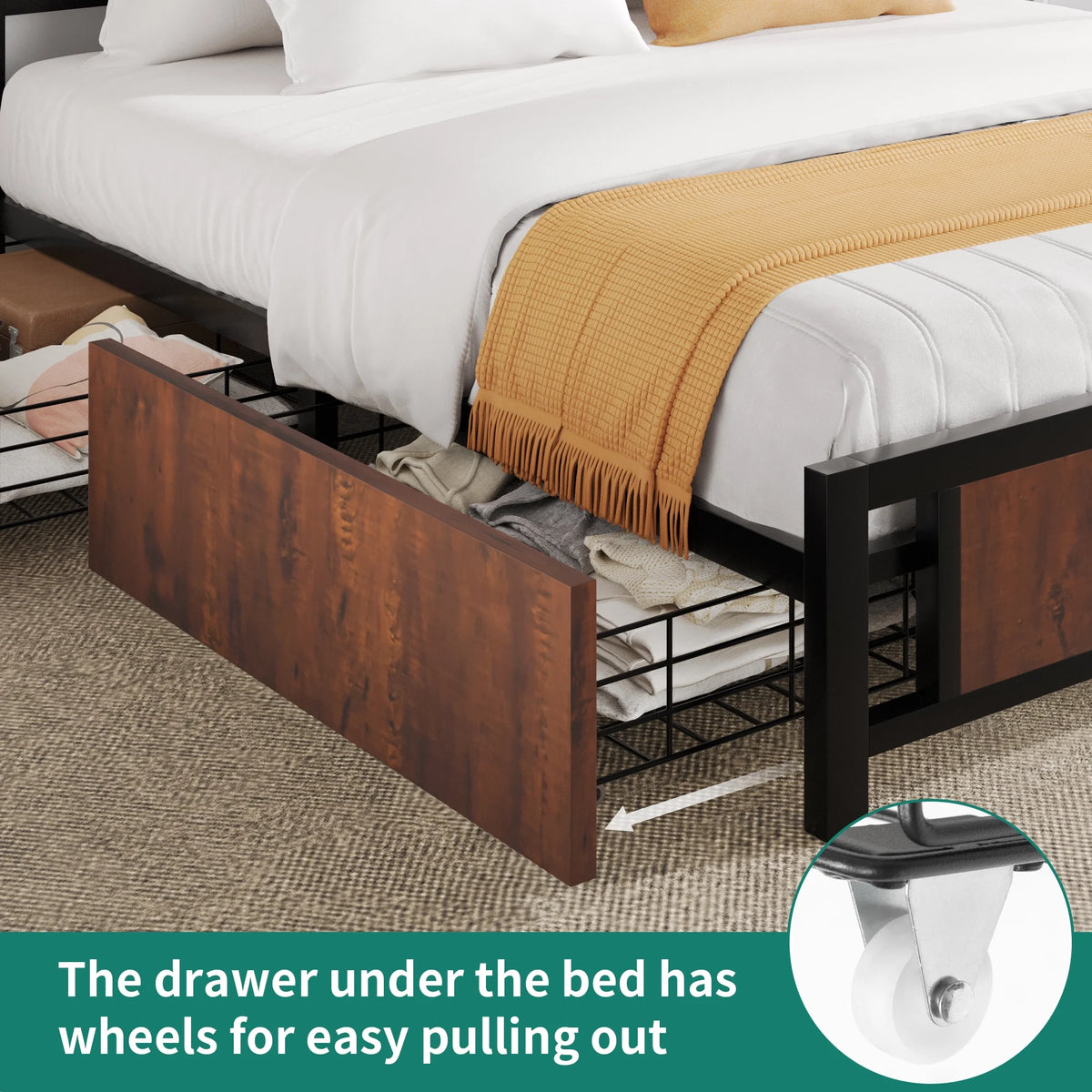 Queen Size Metal Platform Bed Frame with 4 Drawers O682