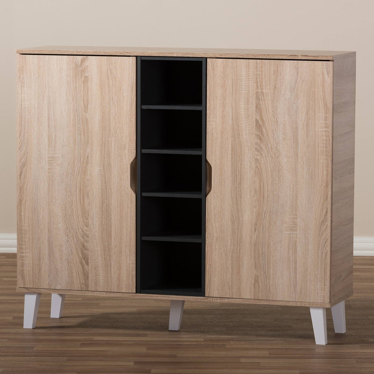 Oak and Grey Wood Storage Cabinet M7184