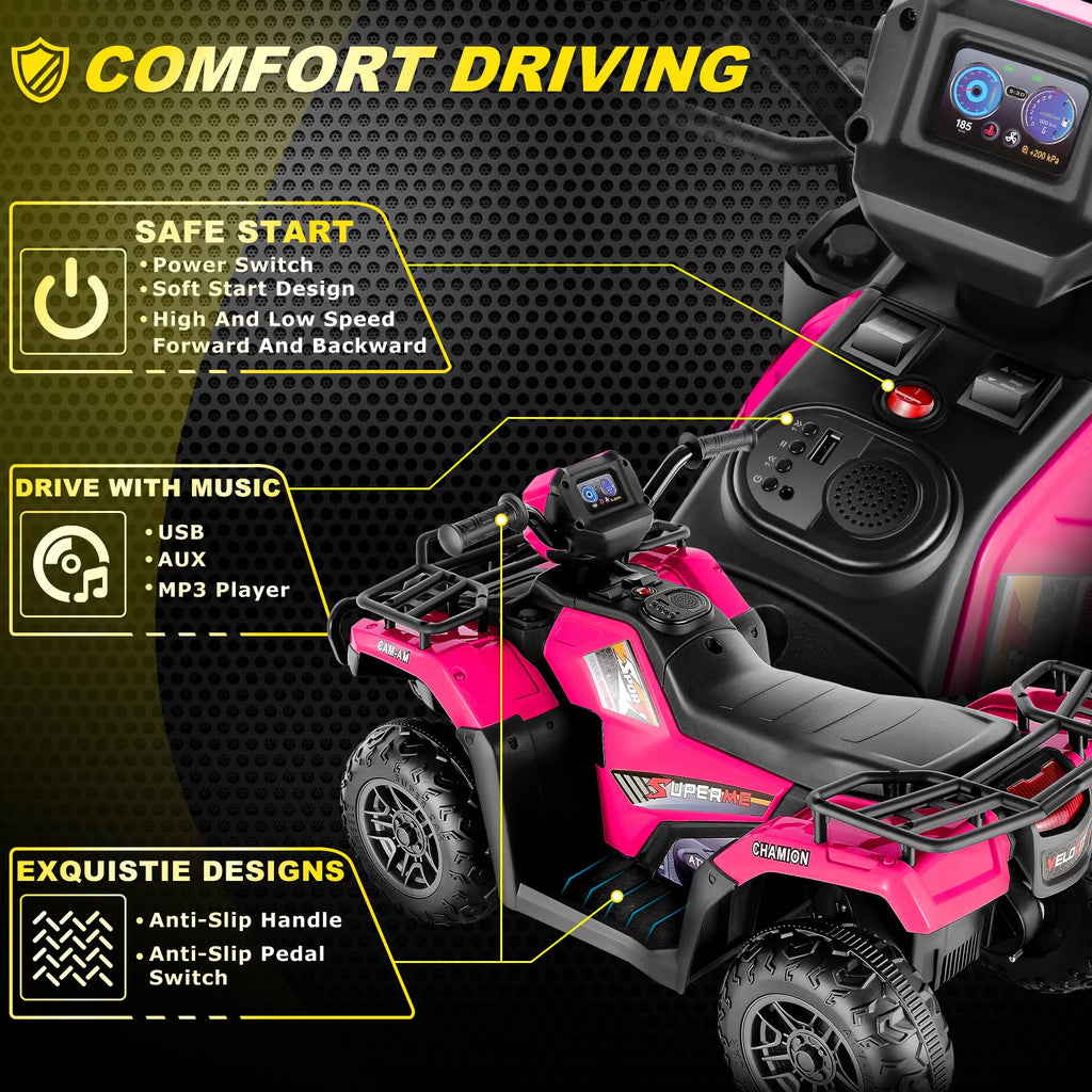 12V Kids Ride on ATV 4-Wheeler Quad Electric Car Rose Red R2265