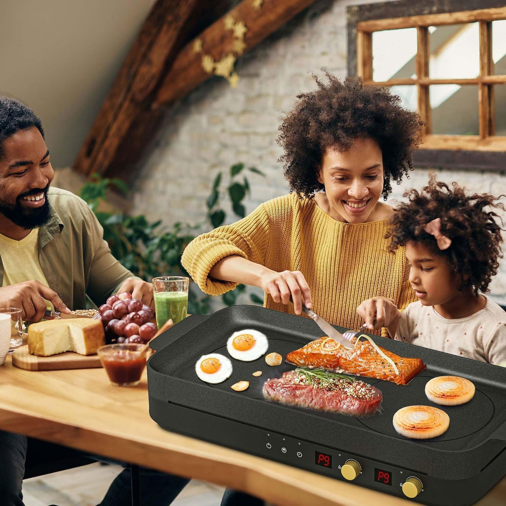 Induction Cooktop 2 Burner with Removable Iron Cast Griddle Pan Non-stick S951