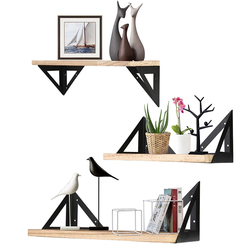 Set of 3 Solid Wood Wall Mounted Floating Shelf B8406