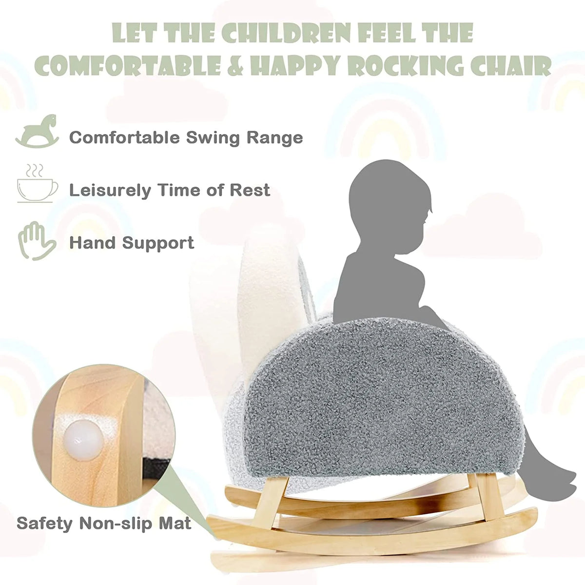 Grey Toddler Rocking Chair with Solid Wooden Frame A64360