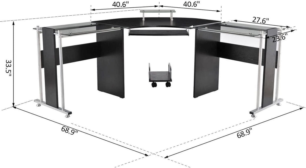 69" L-Shaped Tempered Glass Computer Desk with Monitor Stand S74969