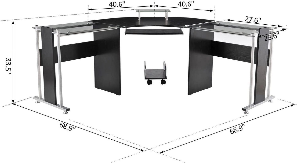 69" L-Shaped Tempered Glass Computer Desk with Monitor Stand S74969