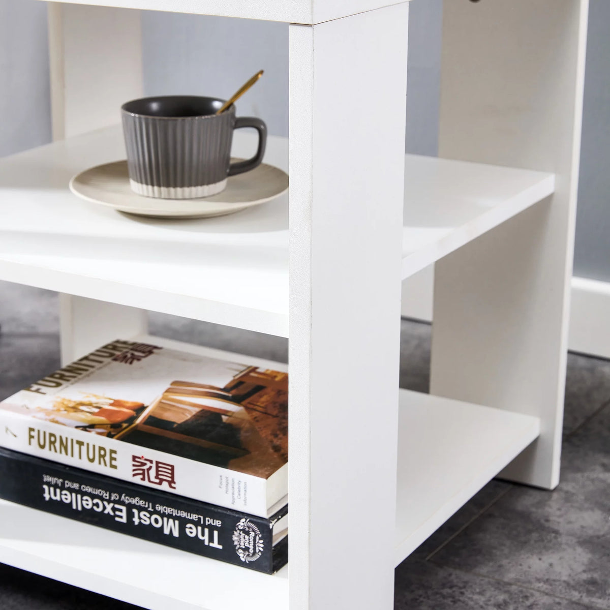 White 3 Tier Wood Square Nightstand R66896