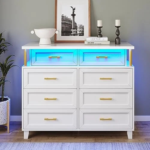 White 8 Drawer Led Dresser N7120