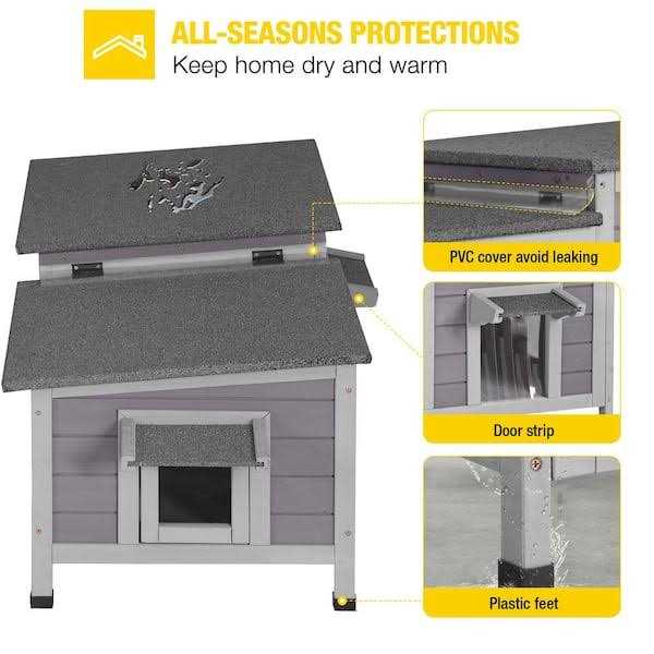 Feral Cat Shelter 2-Room Outdoor Cat House R1746