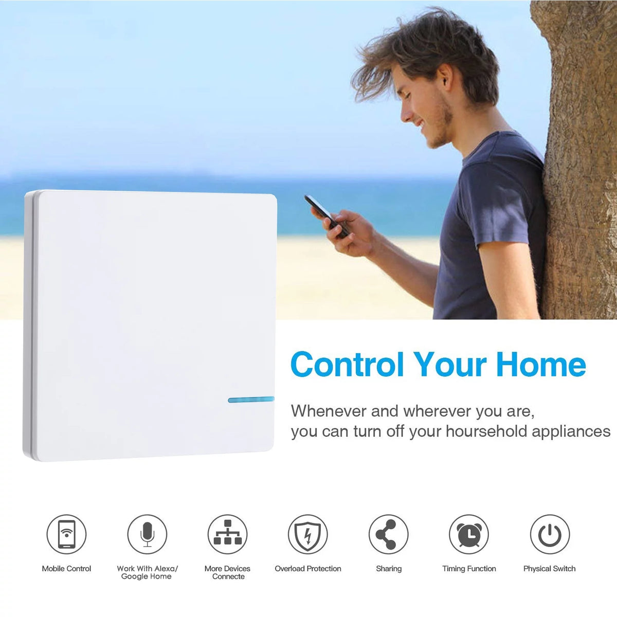 Smart Light Switch WiFi Wall Wireless 1-gang Switch with 2x WIFI Receiver D89752