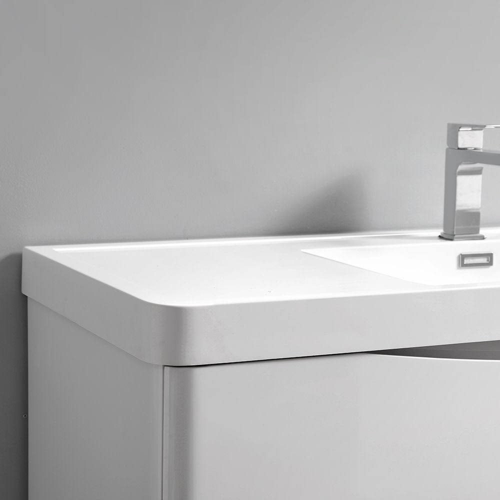 Glossy Gray Wall Hung Bathroom Cabinet with Integrated Sink F580