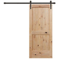 Rustic 2-Panel V-Groove Unfinished Knotty Alder Wood Interior Barn Door with Bronze Hardware A4441