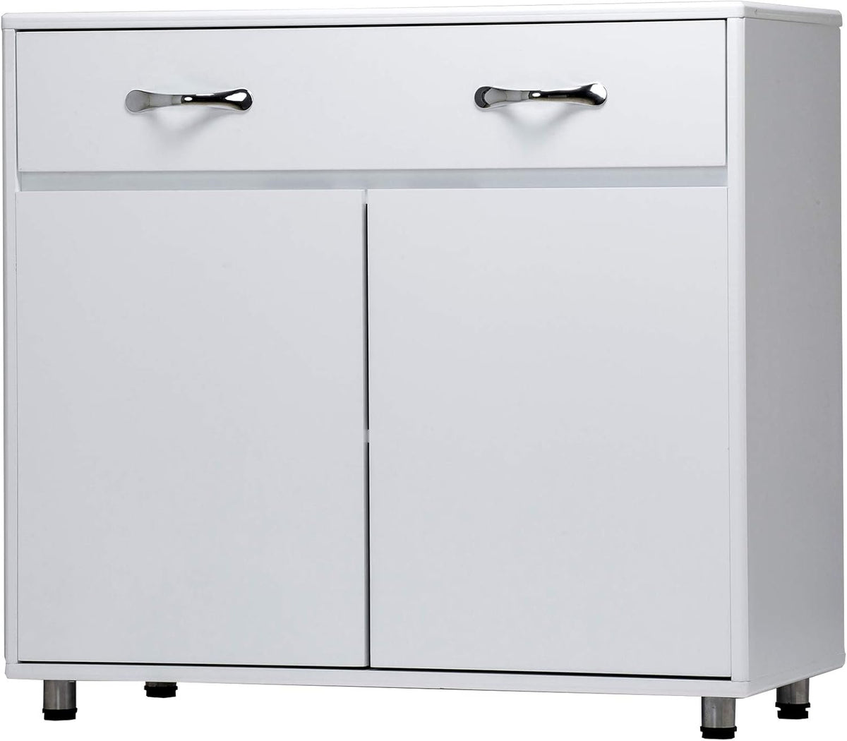 White Round Edge Storage Cabinet with 1 Drawer & 2 Doors O217355