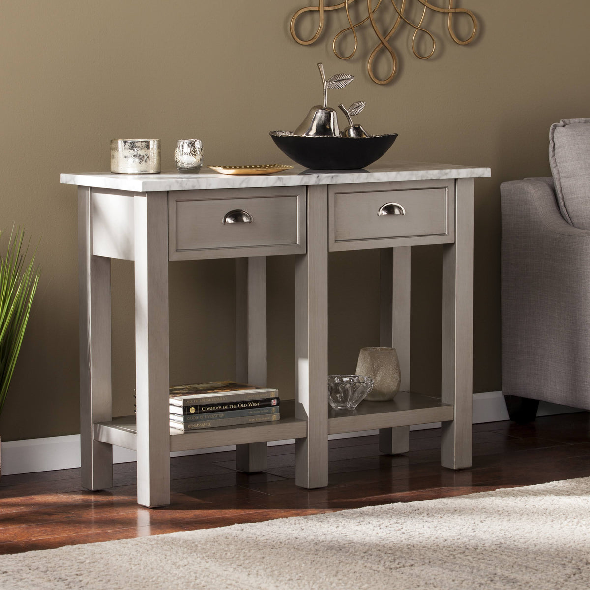 Faux Marble Rectangular Console Table J2166