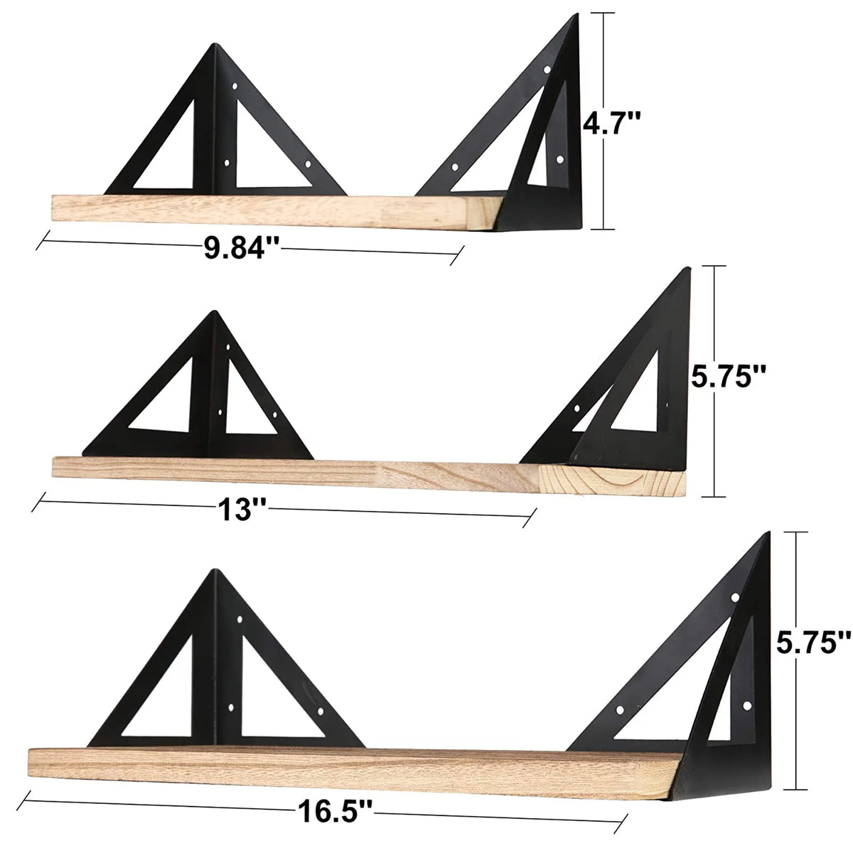 Set of 3 Solid Wood Wall Mounted Floating Shelf B8406