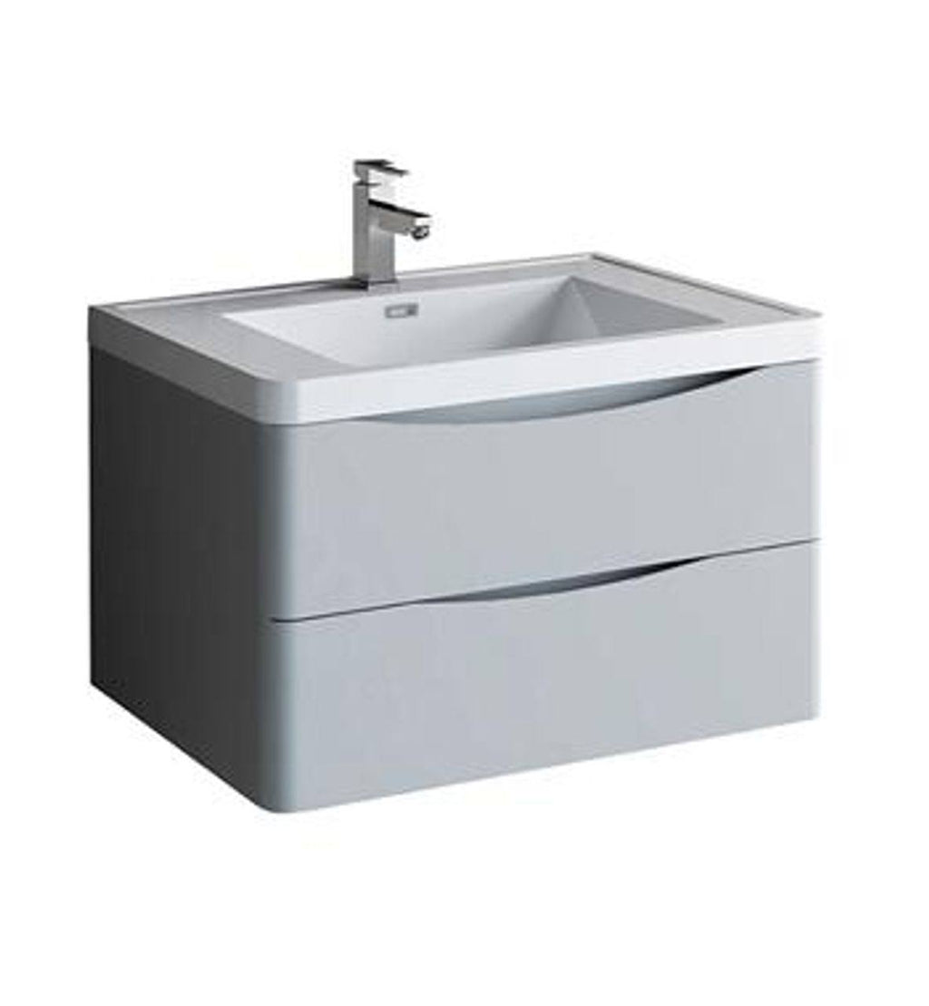 Glossy Gray Wall Hung Bathroom Cabinet with Integrated Sink F580
