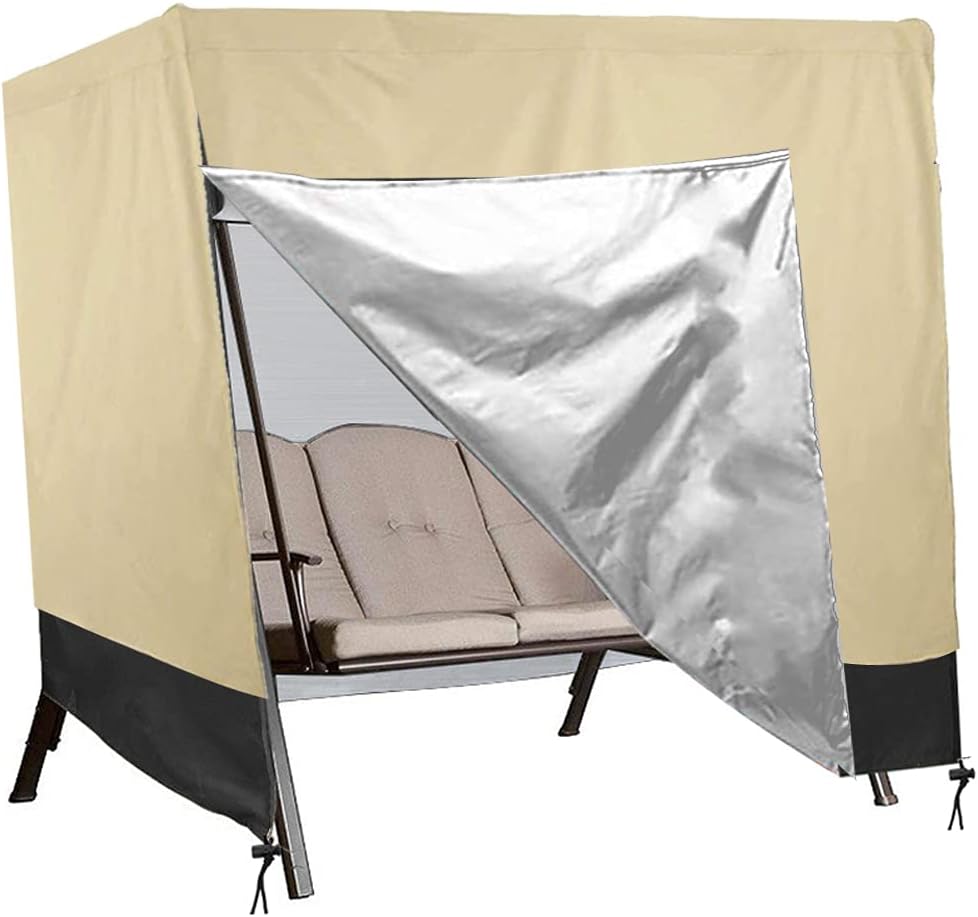 420D Waterproof Patio Swing Cover 87 x 60 x 72 Beige Black L471114