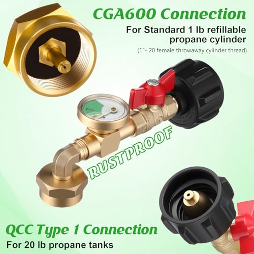 Propane Refill Adapter for 1lb Tank with 3 Cylinder Stand, QCC1 Refill Adapter 20lb to 1lb Converter with Gauge and On/Off Control Valve B31873