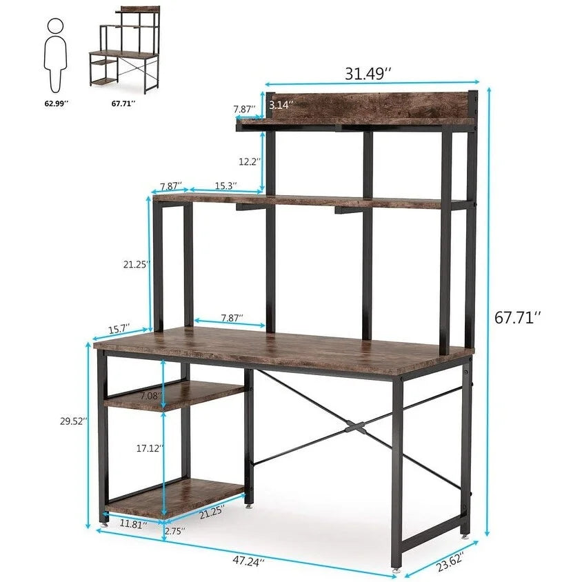 Black Medium Computer Desk with Storage Hutch Shelf L205559