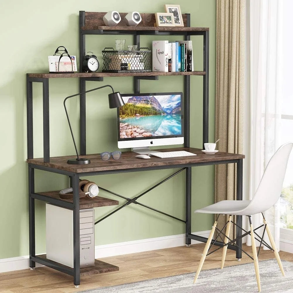 Black Medium Computer Desk with Storage Hutch Shelf L205559