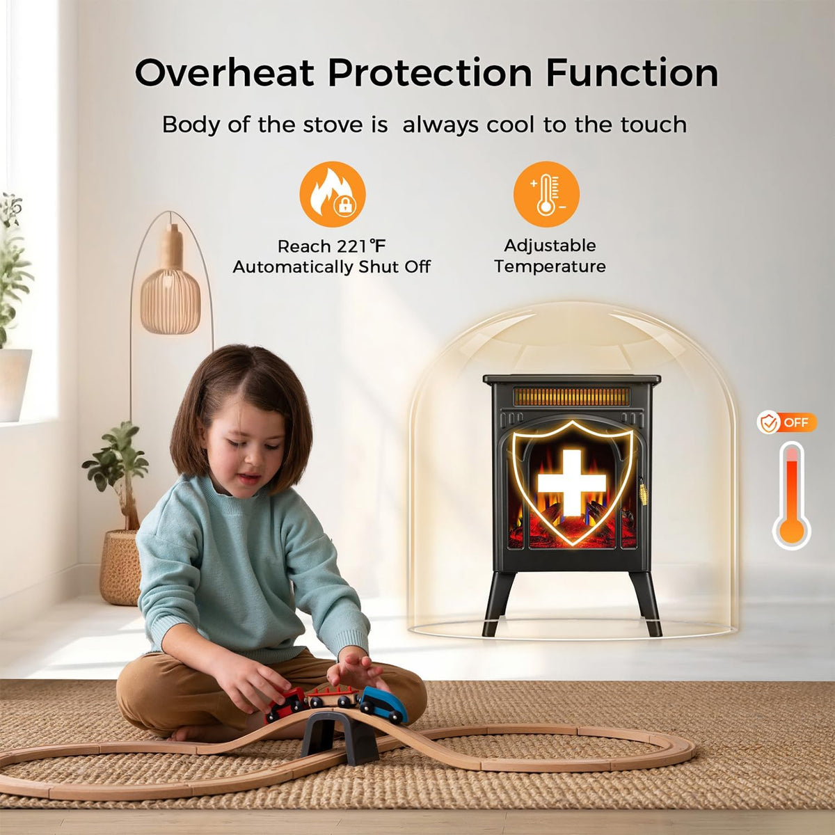 Electric Fireplace Stove, 1500W, 17" Infrared Heater, Remote Control, 8H Timer Y855071