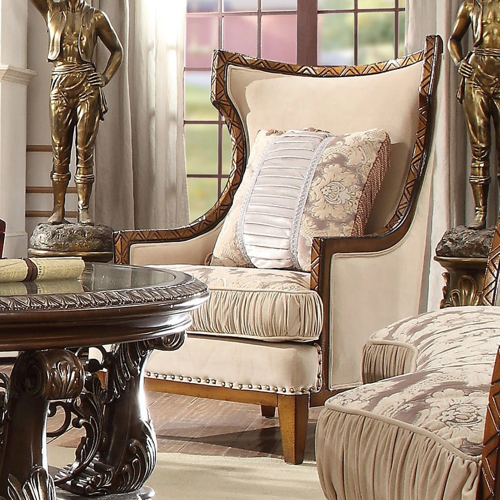 Antique Gold & Dark Oak 3Pcs Sofa Set B685574
