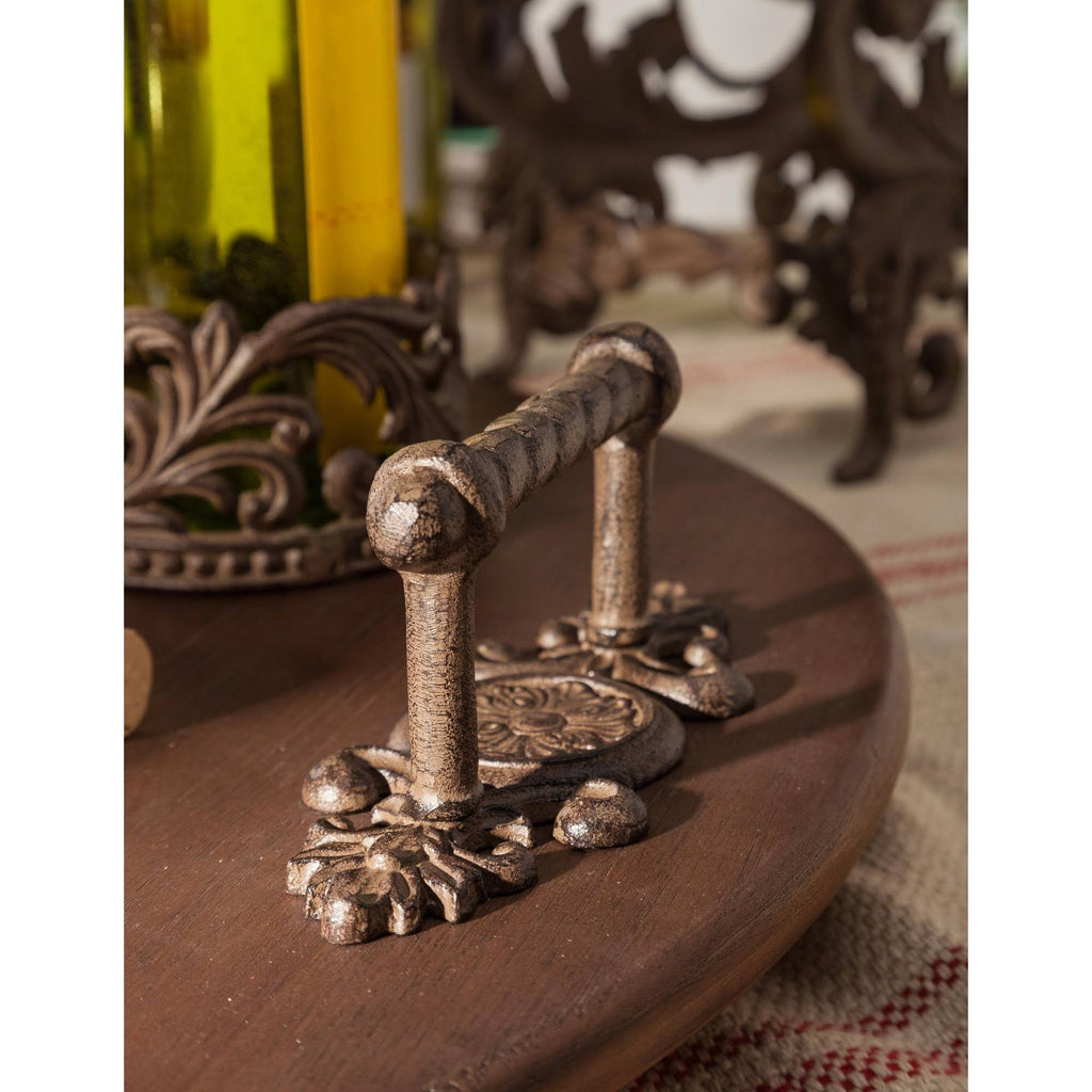 Wood Lazy Susan with Metal Handles P3827