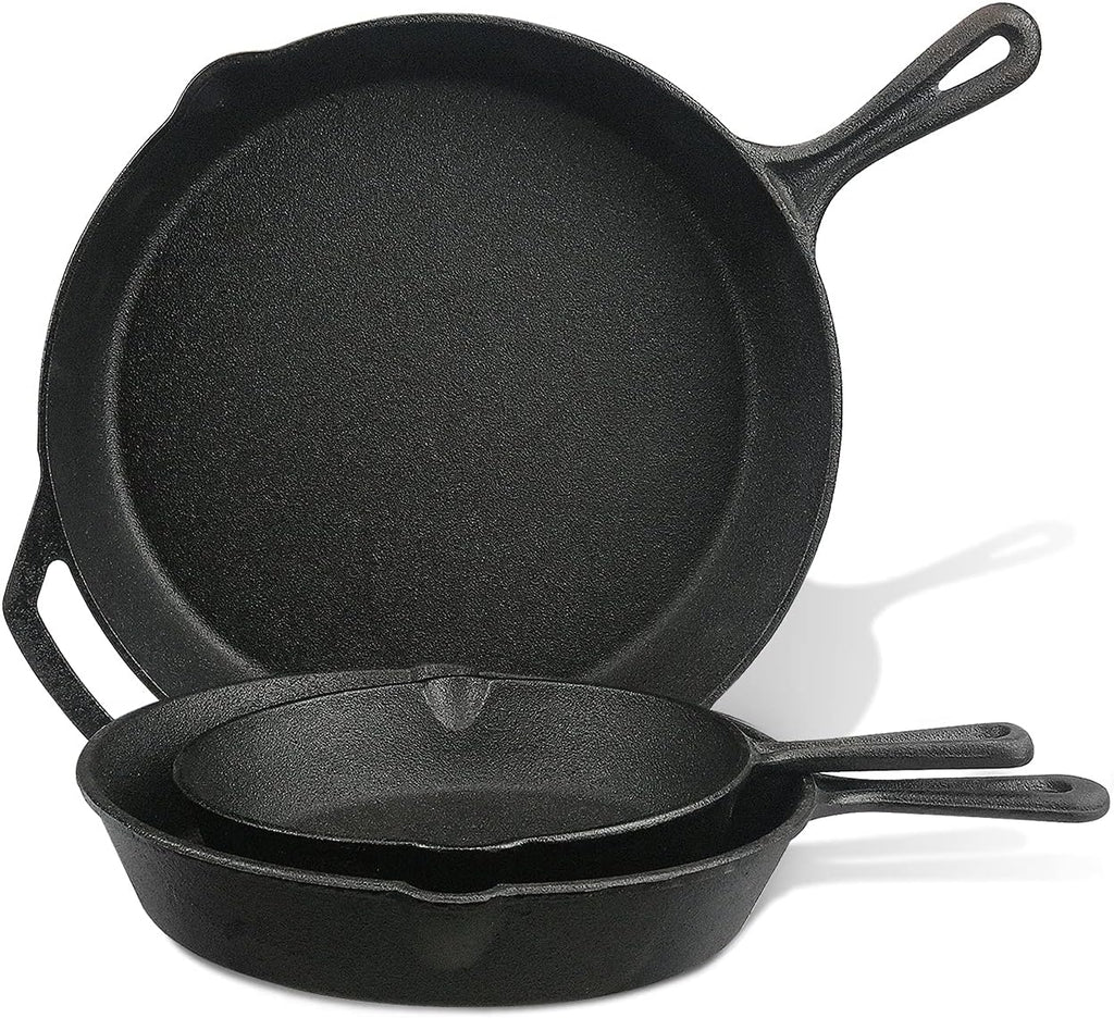 Cast Iron Skillet 3-Pack Set (8, 10, 12) Pre-Seasoned Cookware R199663