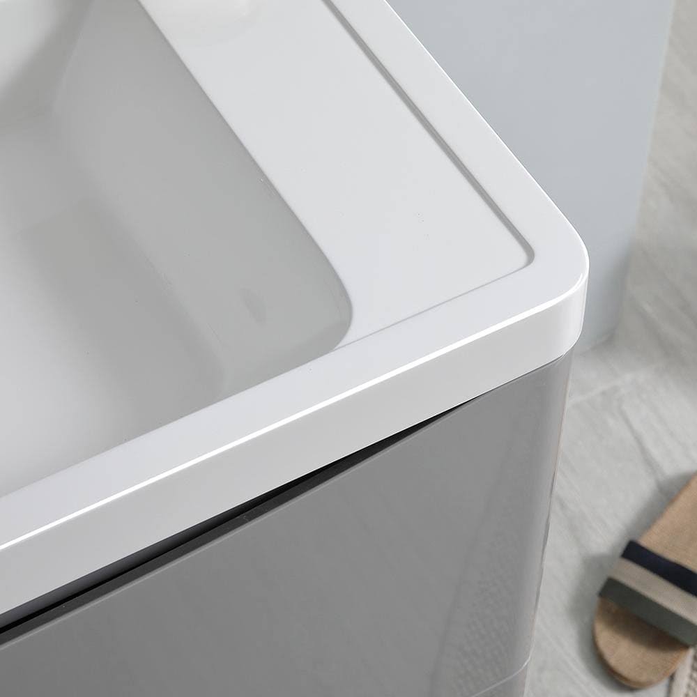 Glossy Gray Wall Hung Bathroom Cabinet with Integrated Sink F580