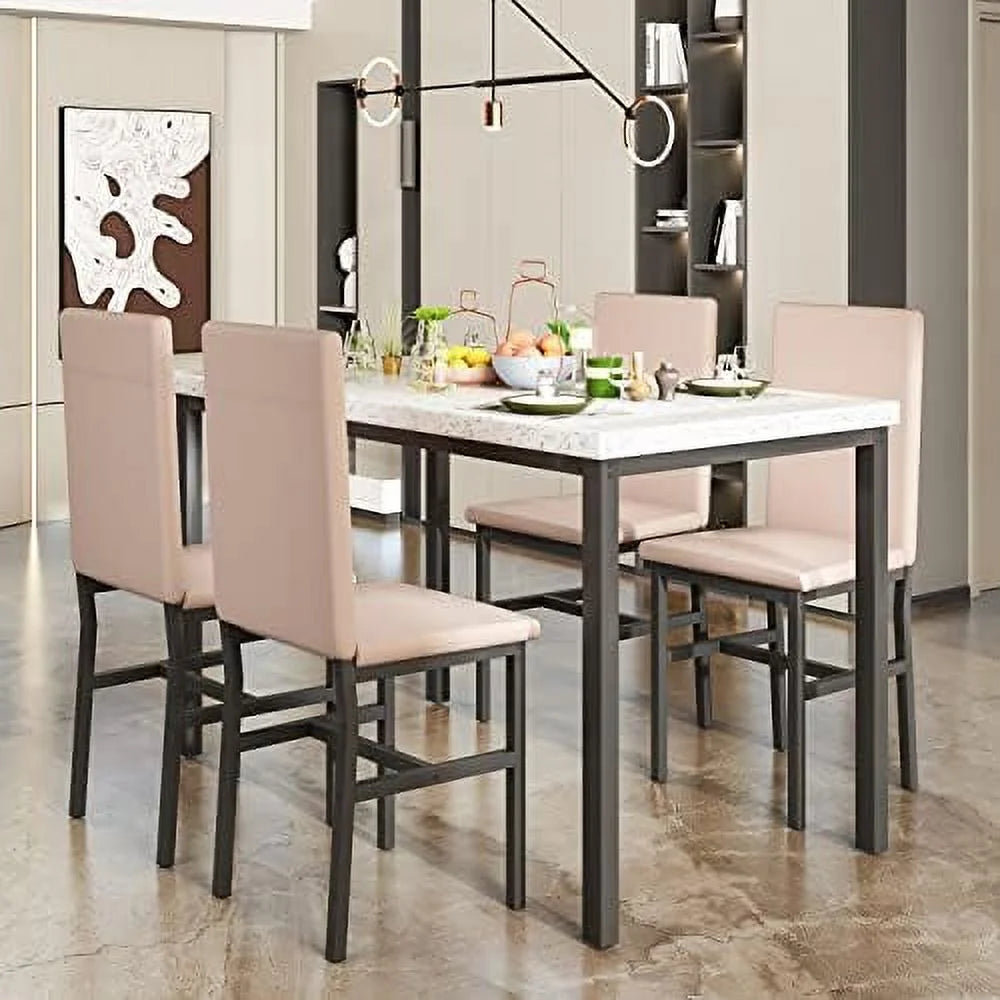 5-Piece Faux Marble Kitchen Table & Chair Set J731