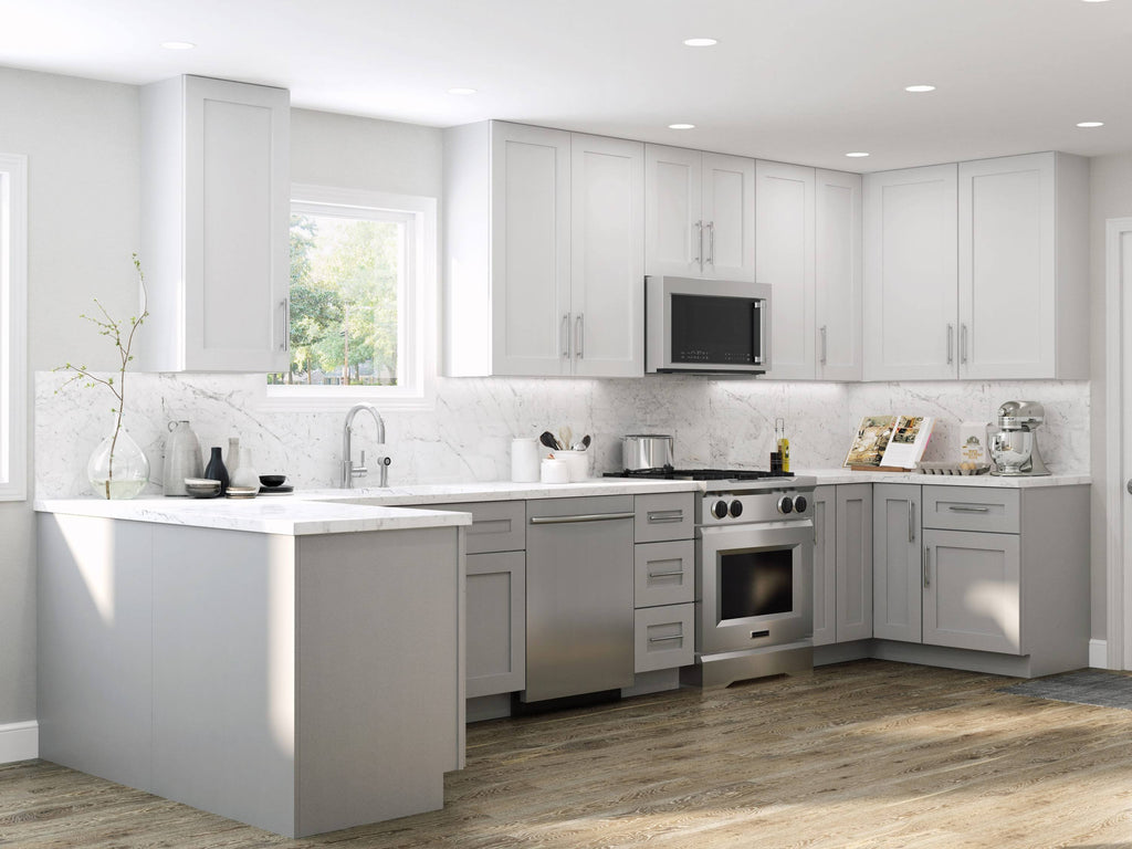 Veiled Gray Shaker Assembled Plywood 36 in. x 34.5 in. x 24 in. Easy Reach Corner Base Cabinet Y228066
