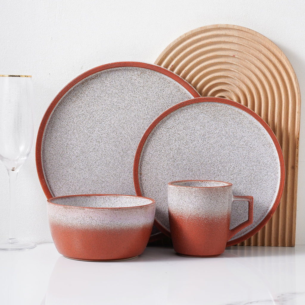 32-Piece Red Stoneware Dinnerware Set T29412